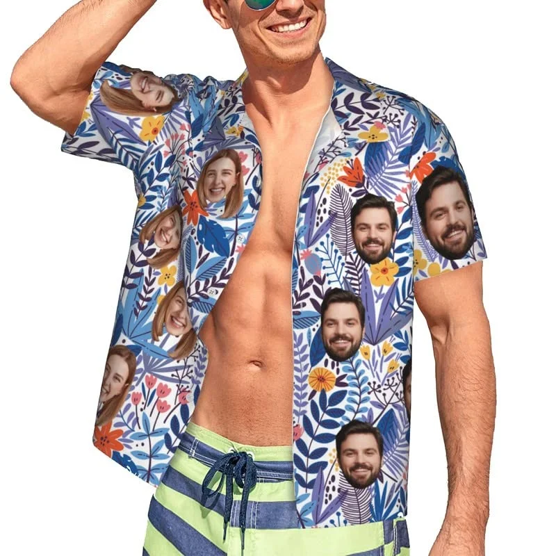 

Customized Portrait Graphic Hawaiian Shirt For Men Couple 3D Printed Short Sleeve Summer Loose Street Aloha Shirts Lapel Blouses