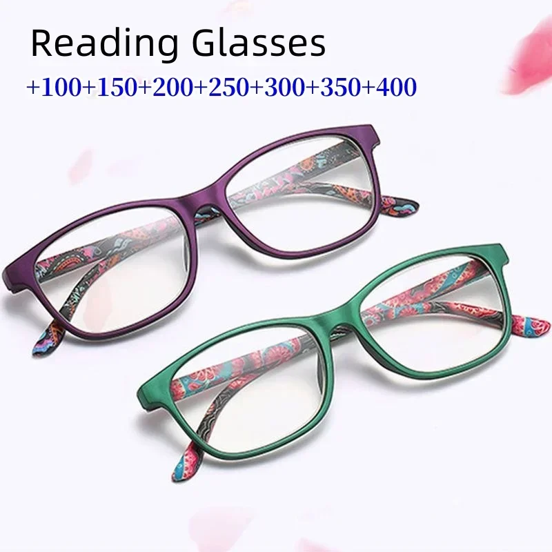 New Women Reading Glasses Flower Print Resin Read Eyeglasses Magnifying Presbyopic Eyewear +1.0 to +4.0 Reading Glasses