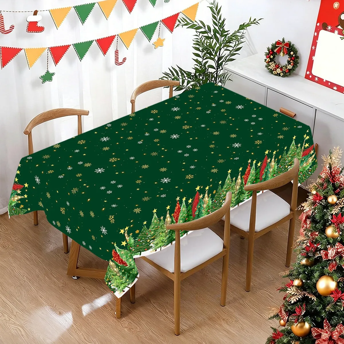 1 pièce Nappe de Noël jetable motif sapin de Noël, Décoration de Noël pour la maison, Décoration de table festive pour les fêtes et le Nouvel An 2026