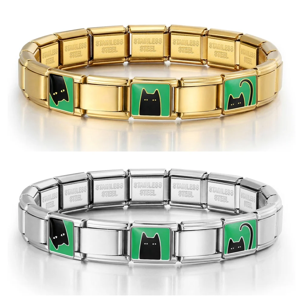 Großhandel Modische Niedliche Schwarze Katzen-Anhänger für Italienische Armbänder, Passend für 9mm Edelstahl, Paar-Schmuckzubehör, DIY-Geschenke – Detail 1