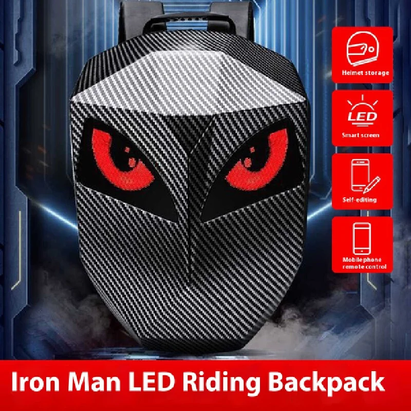 Iron Man Led Backpack Outdoor Sports Cycling Bag Motorcycle Backpack Hard Shell Waterproof Full Helmet Knight Helmet Bag Backpac