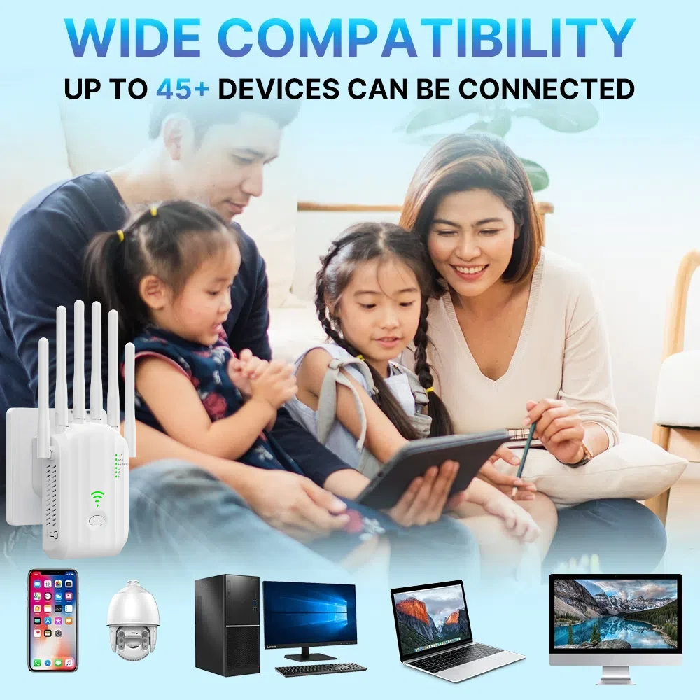 Ripetitore WiFi Dual Band 1200Mbps Estensore di segnale wireless 2.4G 5GHz Amplificatore Wi-Fi Router Amplificatore di segnale a lungo raggio per la casa