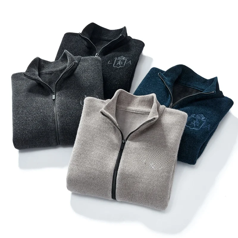 

Высококачественный мужской модный утепленный вязаный кардиган-пальто с воротником-стойкой, имитацией меха, легкий деловой стиль, осень-зима