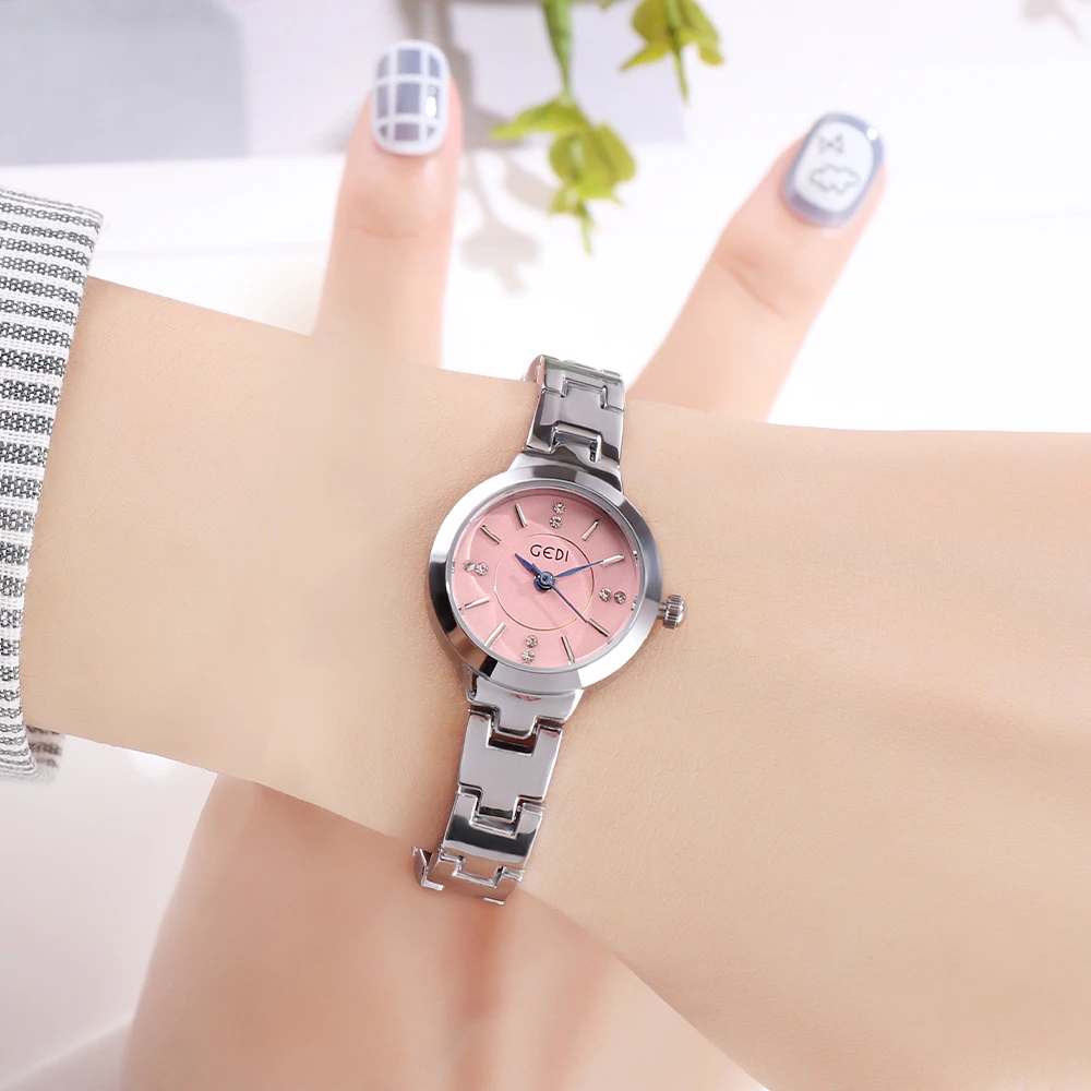 GEDI Minimalist Elegant Silvery Ladies Watches Top Brand Luxury Waterproof Diamond Women Quartz Wrist Watch Casual Woman Watch