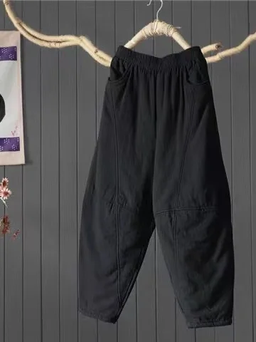 Thiened katoenen linnen broek dames vintage losse luie komkommerbroek laarsbroek warme katoenen broek winter nieuwe collectie