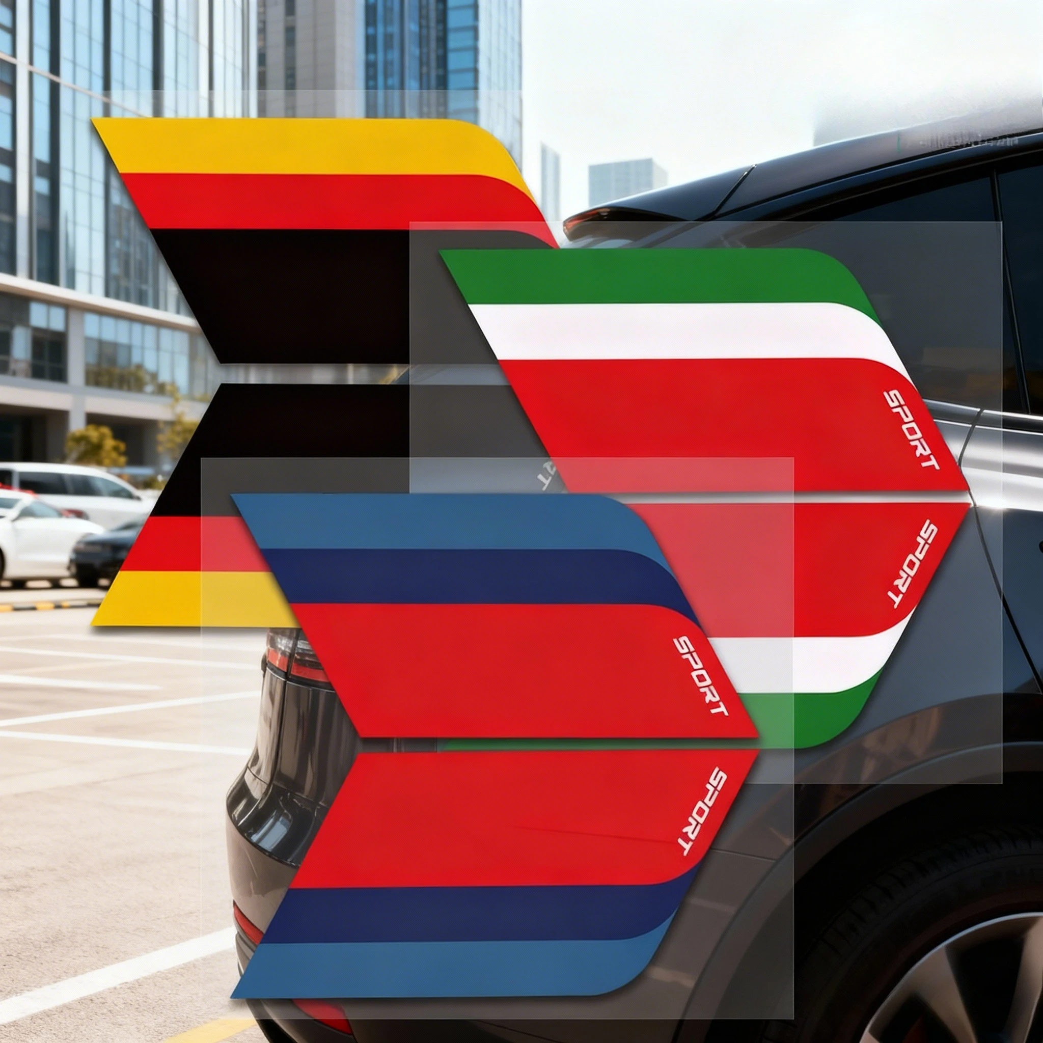 

Premium Car Leaf Panel & Side Door Automotive Decals - Racing Style 3-Color Automotive Decals for Enhanced Vehicle Styling