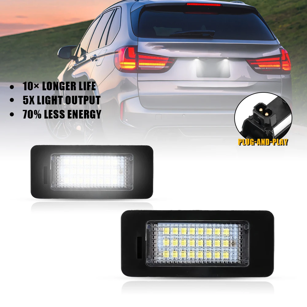 

2 шт. светодиодная подсветка номерного знака 6000K белая для BMW 1 3 5 X серии E82 E90 E93 E39 E60 E70 CANBUS без ошибок лампа освещения номерного знака