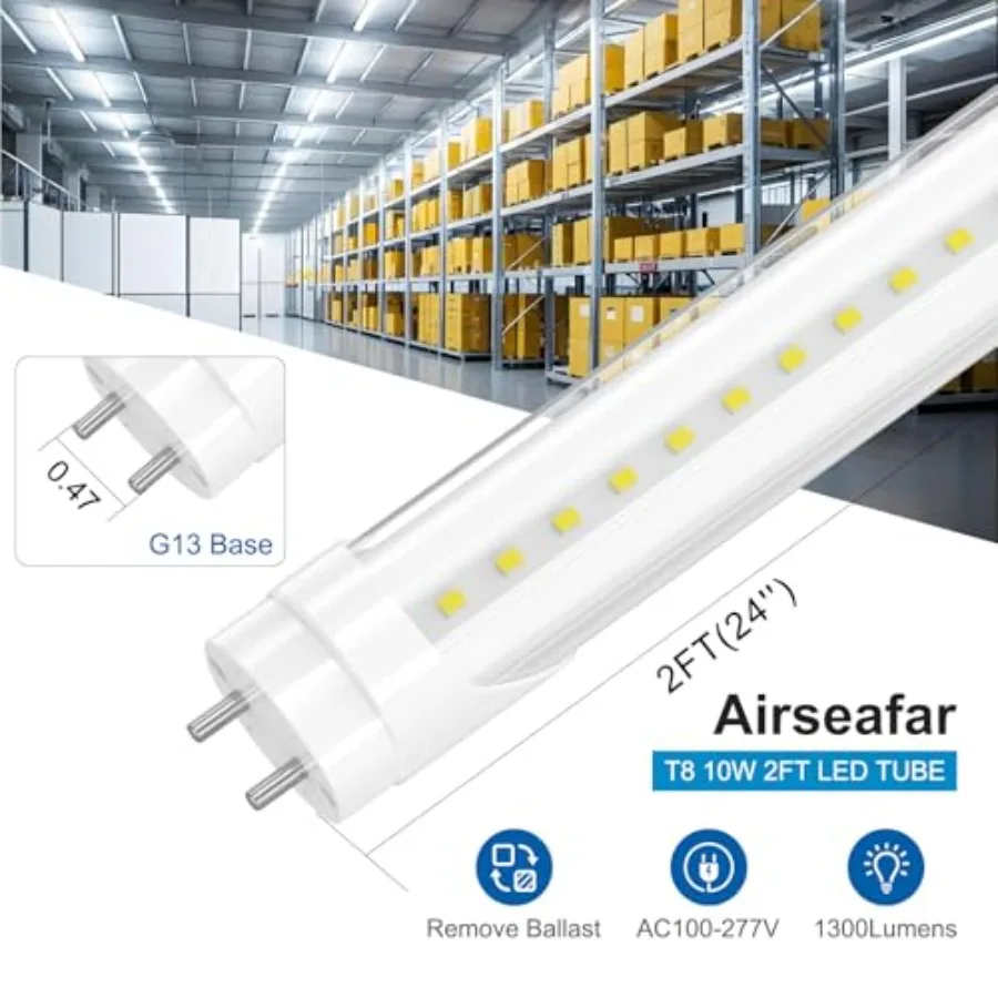 T8 LED Type B Light Bulbs, 10W 24W Equivalent,5000K, 1300LM for G13, LED Fluorescent Tube Replacement, Super Bright Lamp Beads,