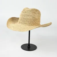 USPOP New Spring Summer Fashion Casual Simple Crochet Raffia Cowboy Hat with Curled Brim Outdoor Sun Protection Straw Hat - Image 4