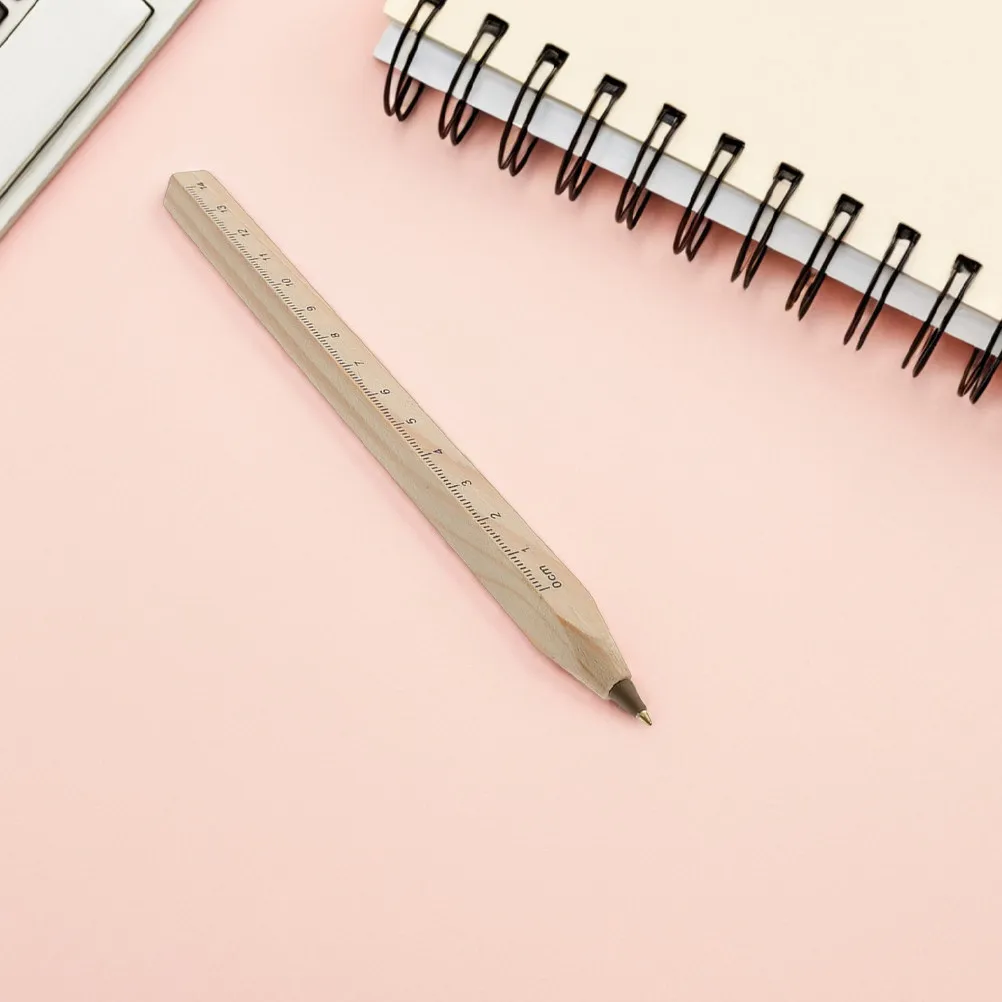 

8Pcs Wooden Signature Ballpoint Pen Smooth Writing Square Design Ruler Dual Use Office School Meeting Supplies