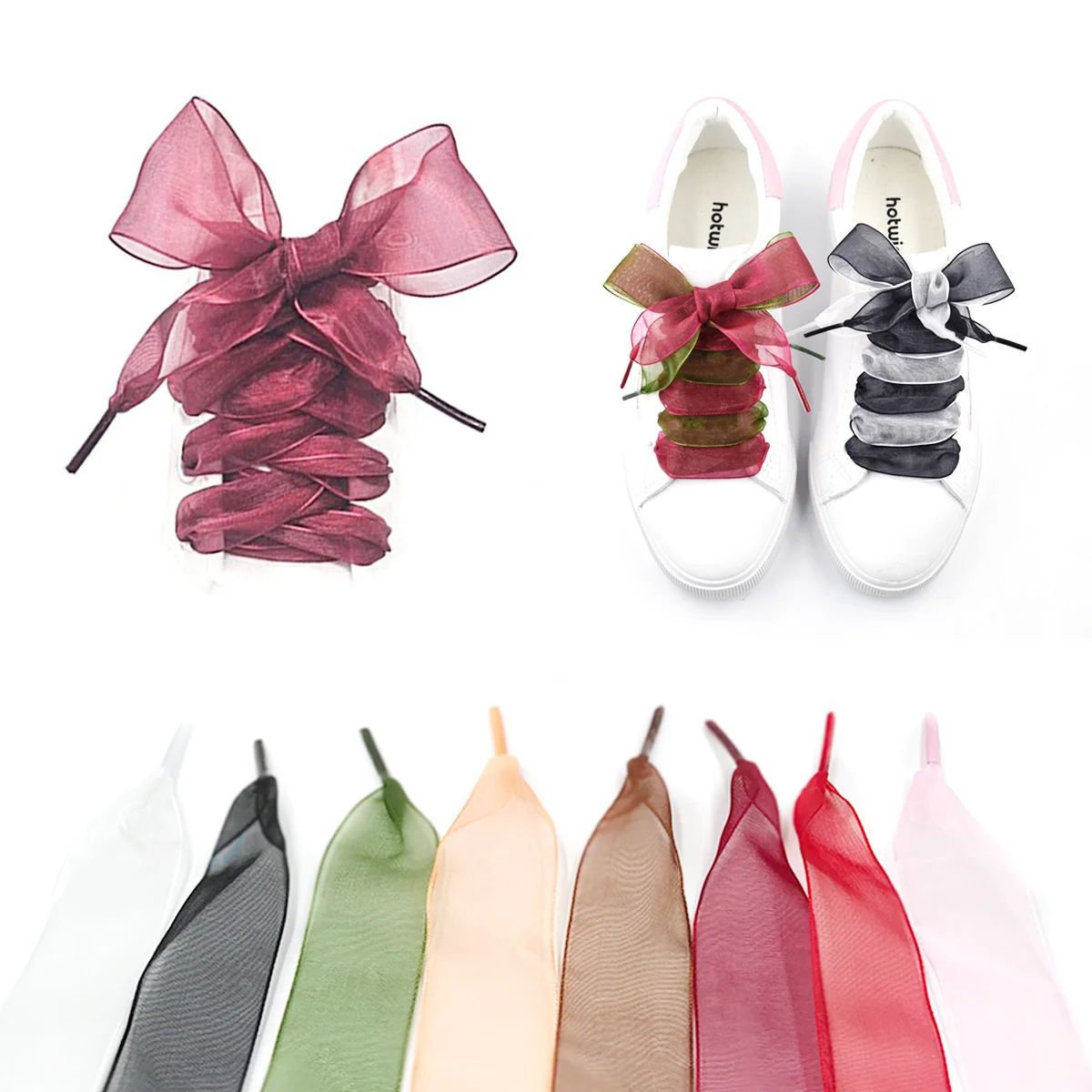 

Unique Shoelaces Girl Shoestrings Organza Transparent for Dancing Widening Party