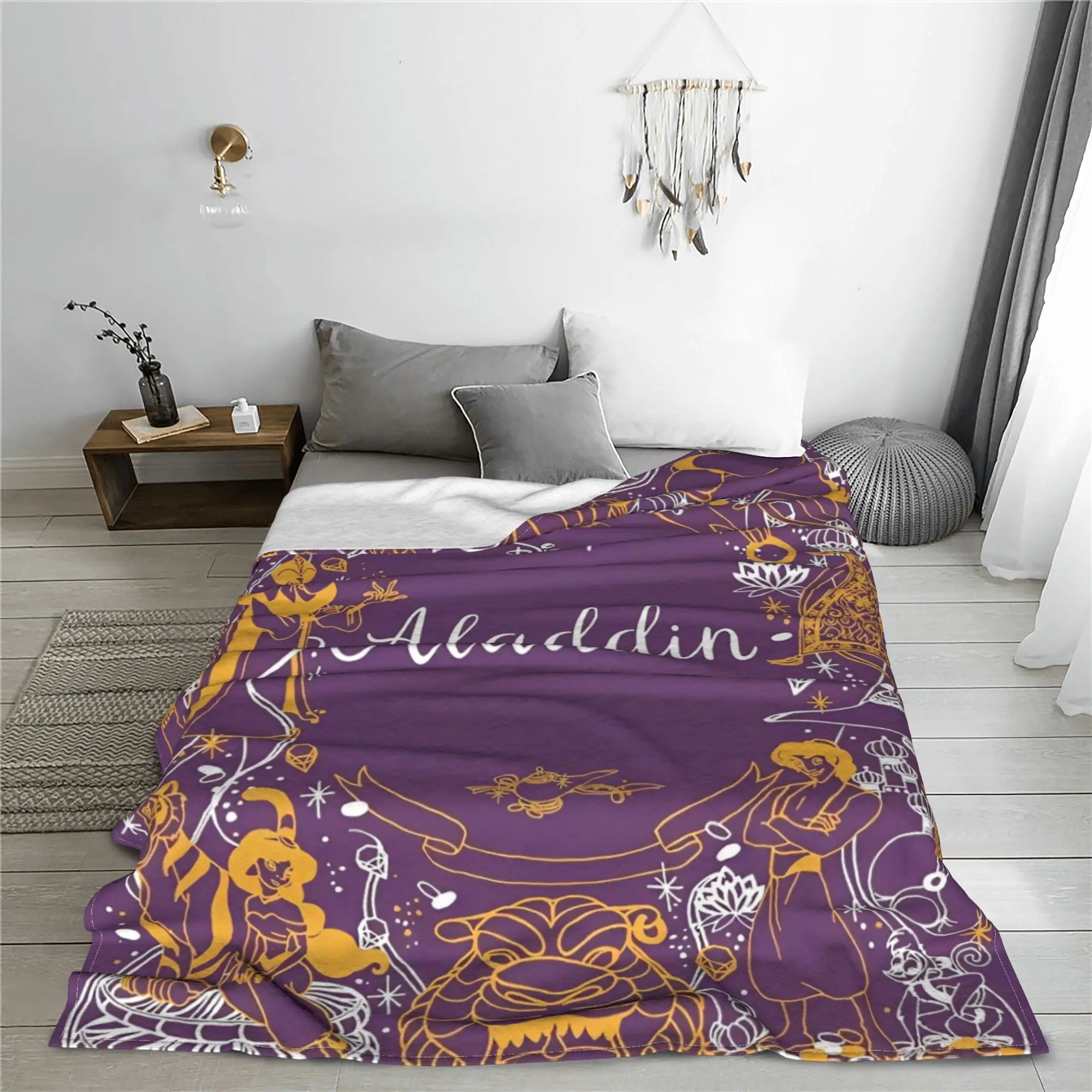 Aladdin Cartoon The Arabian Nights Knitted Blanket Princess Jasmine Fuzzy Throw Blanket Bed Sofa Soft Warm Multi-function Quilt