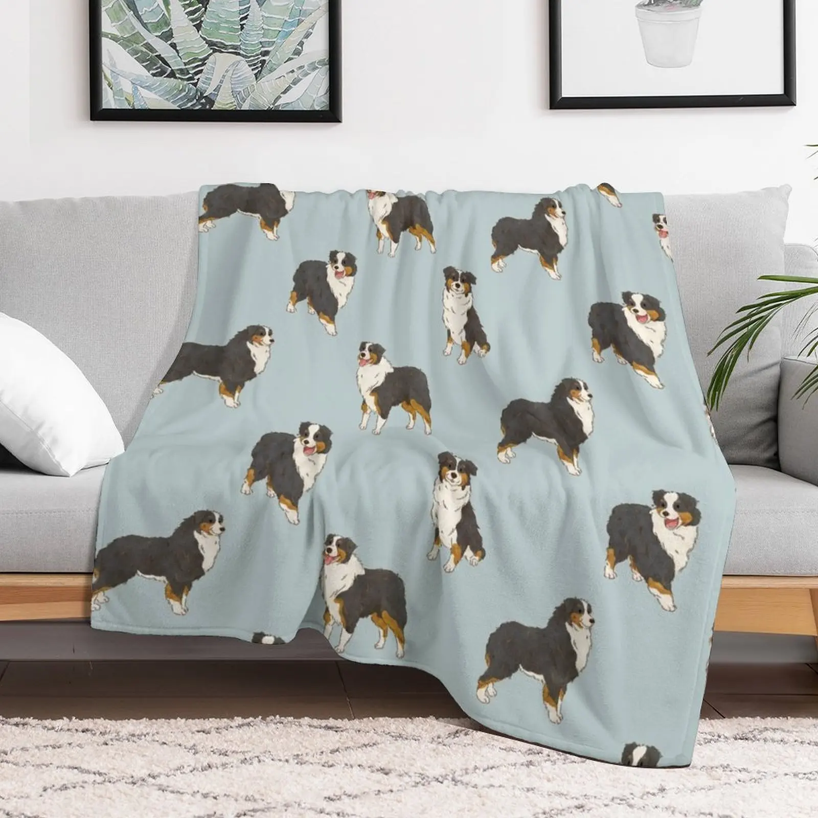 Black Tri Australian Shepherd Aussie Dog Throw Blanket