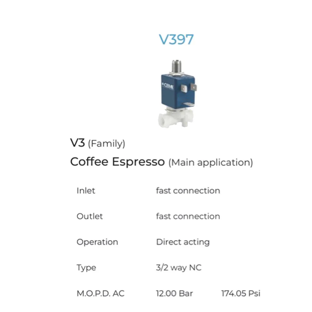 Ekspres do kawy części CEME V397 v397vn2. 5paif AC230V AC100-120V 50HZ 13.5V zawór elektromagnetyczny do ekspres do kawy kawy Breville