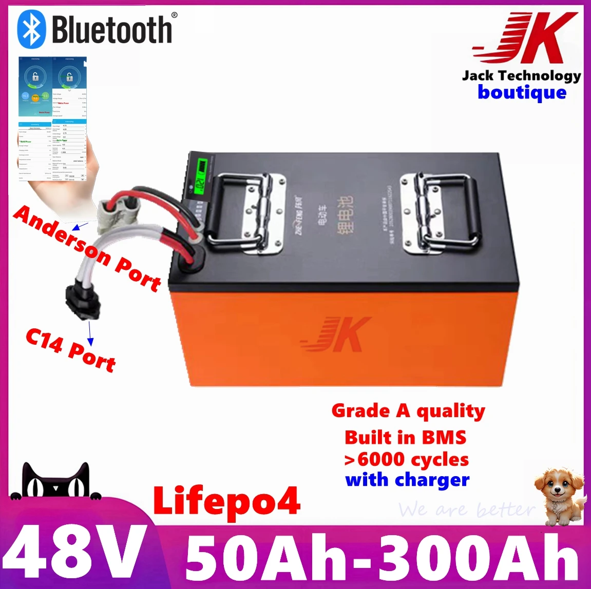 

48V 200Ah Lifepo4 Battery 10KW 50Ah 80Ah 100Ah 150Ah 250Ah 300Ah for 5KW Solar System Electric Motorcycle Tricycle EV scooter,RV