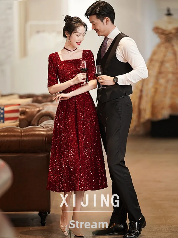 

Ele Red Wedding Dr for ort Women Engagement Par Home Coming Ceremony Polyester Fabric Zipper Sle Beaded Detail