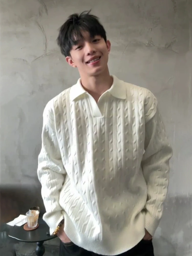 

Мужской белый вязаный пуловер с V-образным вырезом и длинными рукавами Sea Eagle, теплый, повседневный, зимний, модный топ