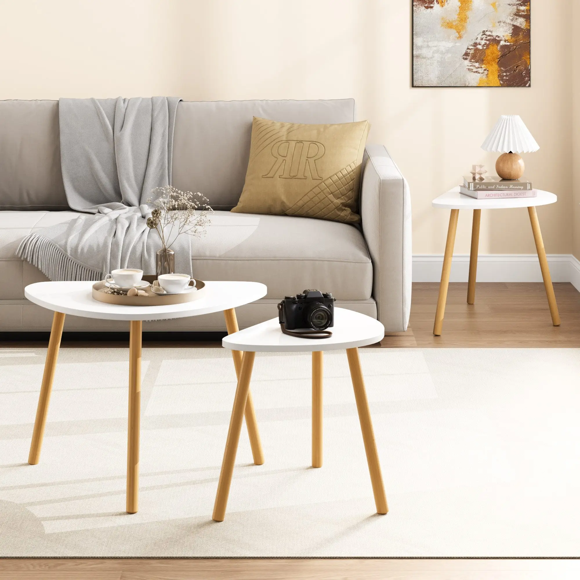 Getone Side Table, Set of 3 Small Coffee Table, Nesting of Tables for Living Room Bedroom Scandinavian Style