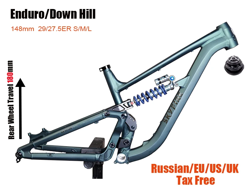

Full Suspension Frame DW/FR/DH/AM Enduro Aluminum Bike Frameset Soft Tail 27.5/29er Rear Travel 180mm Boost 12X148mm 4 Links DPD