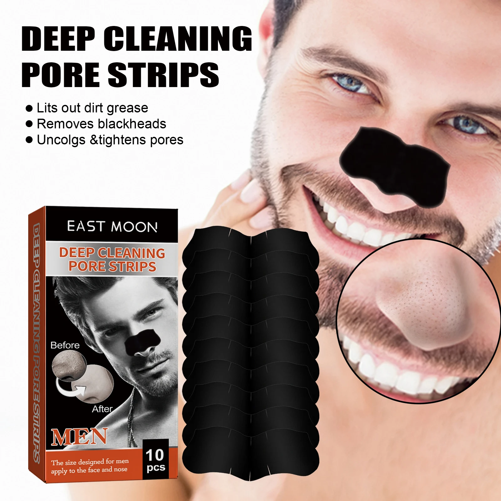 Men's Bamboo Charcoal Blackhead Patches Tighten Pores Remove Acne Pimples and Blackheads Cleansing Shrinking Nose Strips