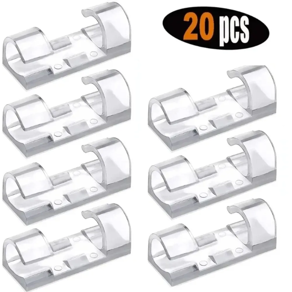 

Self Adhesive Cable Management Clips Transparent Plastic Material Wire Clips 20 PC Pack Sticky Back Cord Holder Home Office Use