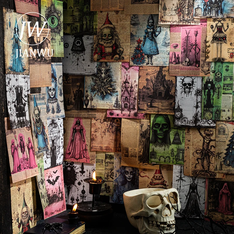 

JIANWU Gothic Weekly Series Vintage Dark Fear Landscape Collage Scrapbook Material Paper Creative DIY Junk Journal Stationery
