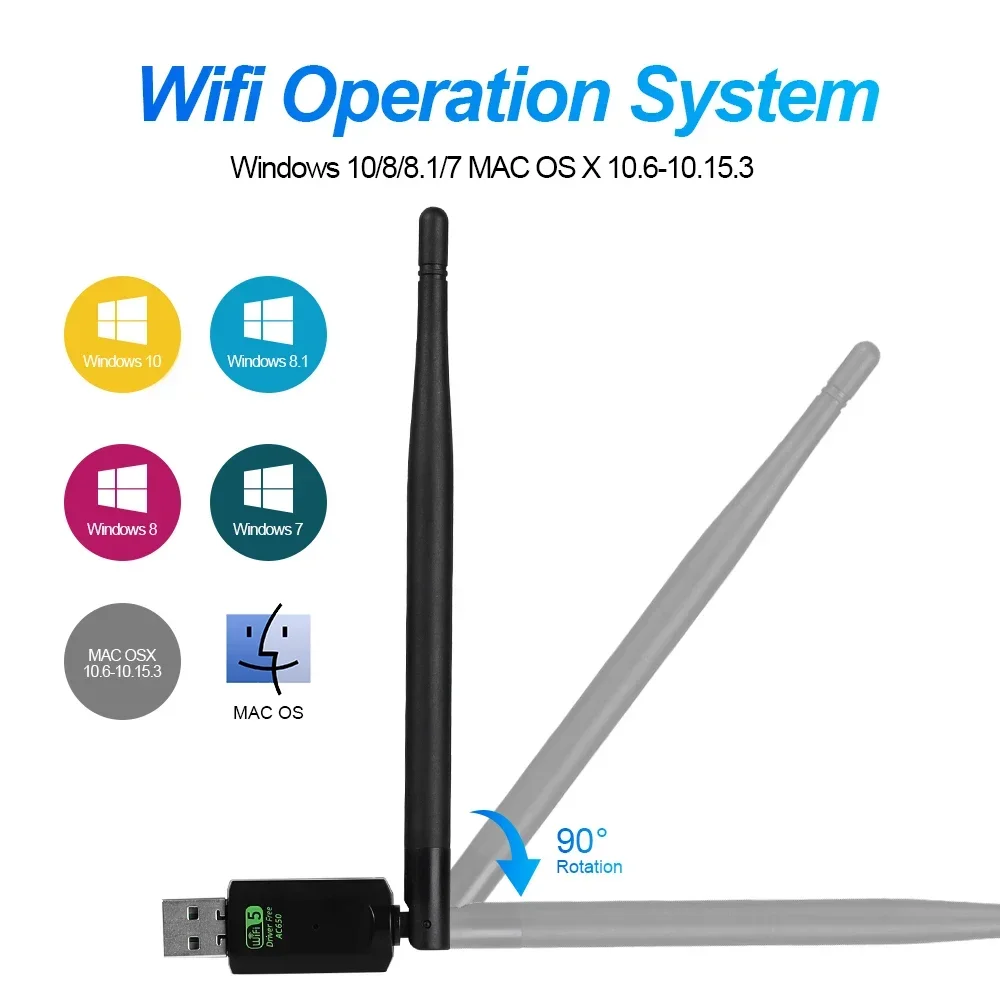 650Mbps WIFI5 USB Adapter 2.4GHz 5GHz Network Card Dongle 802.11AC Antenna Signal Reception For Laptop Windows 10 11 Driver Free