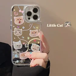 Luxury color Rhinestones mirror Retro cat art Phone Case For iPhone 17 16 15 14 13 12 Pro Max Case Cute girls cartoon Soft Cover