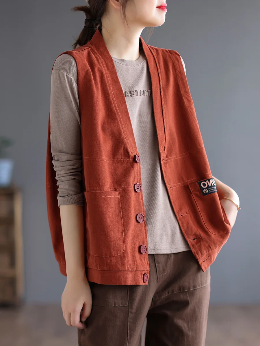 

Свободный жилет с V-образным вырезом, однотонный, весна-осень 2025, для работы и повседневной носки, стандартной длины, на одной пуговице