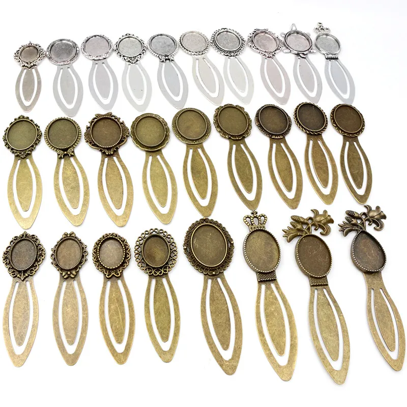 Moda 2 szt. 18x25mm 13x18mm rozmiar wewnętrzny antyczne posrebrzane brąz prosty styl ręcznie robiona zakładka Cabochon baza Cameo ustawienie