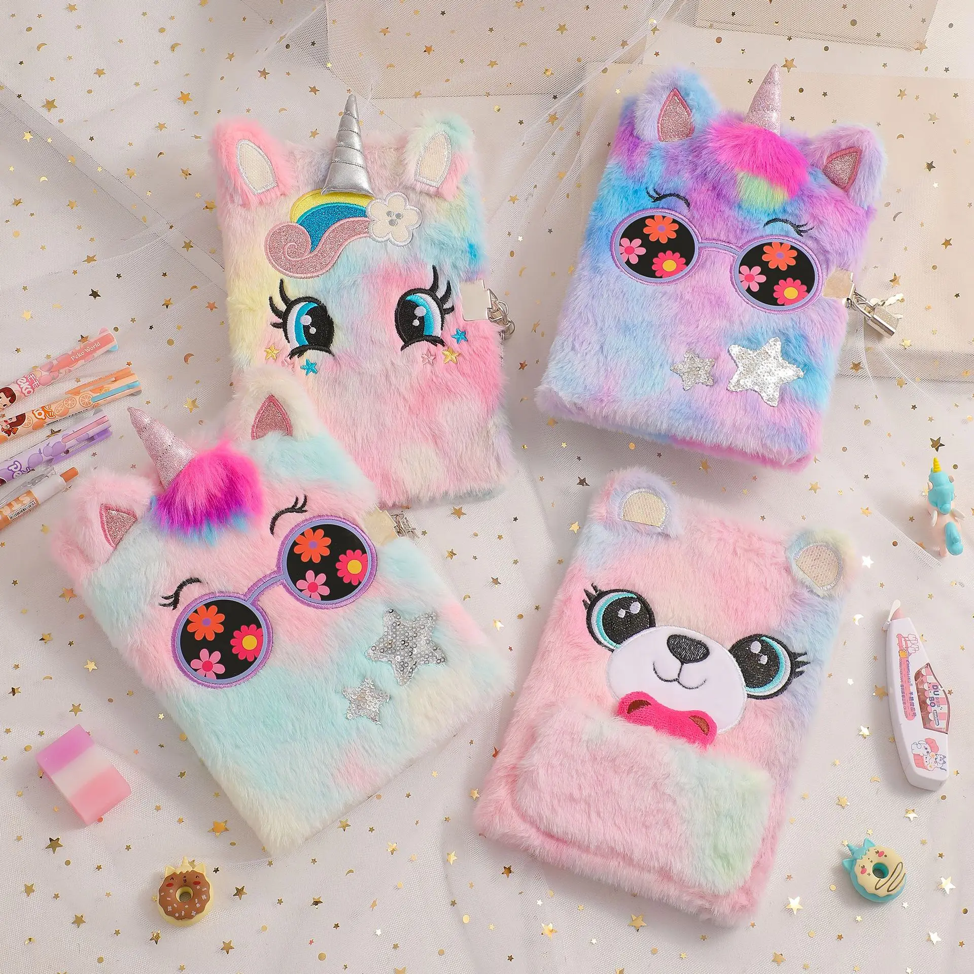 A5 Kawaii Unicorn Notebook Cartoon Unicorn Themed Plush Diary Book for Girls School Stationery Cute School Supplies