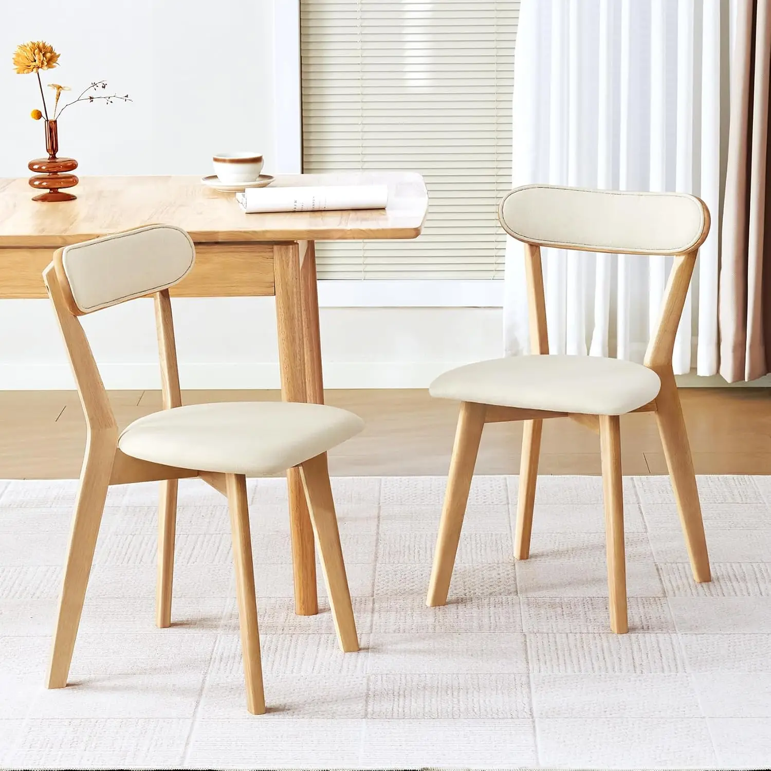 

Solid Wood Dining Chairs Set 2 Linen Upholstered Modern Farmhouse Kitchen Room Beige Customized