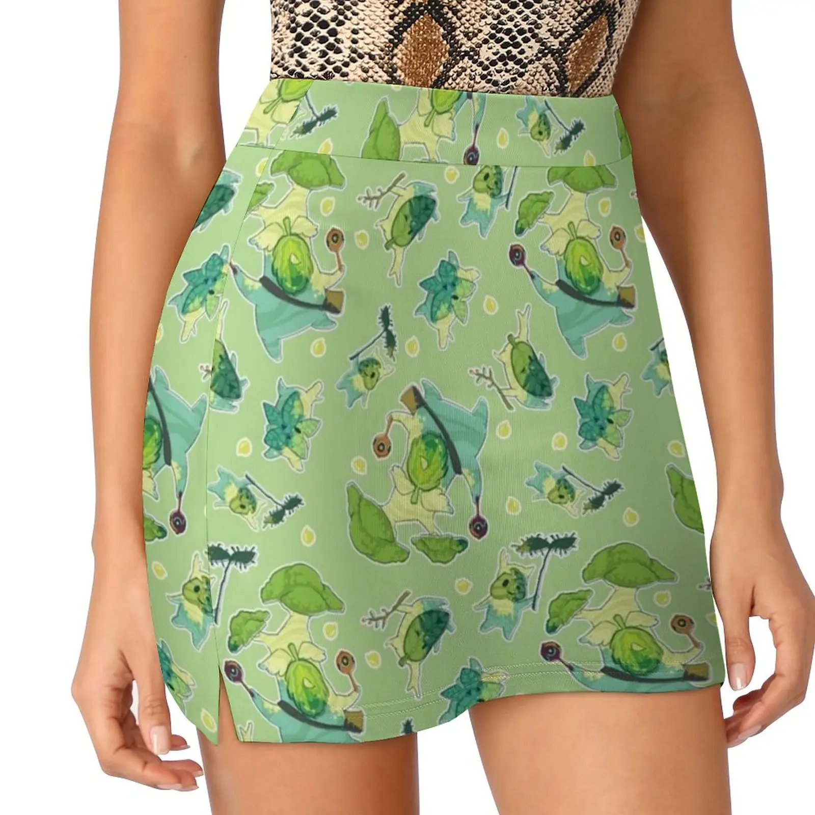 Korok Pattern Women's skirt With Pocket Vintage Skirt Printing A Line Skirts Summer Clothes Legend Of Breath Of The Wild Korok