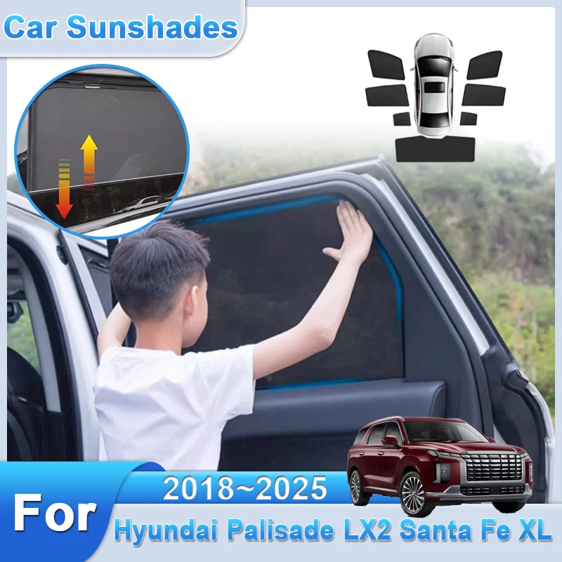 

Для Hyundai Palisade LX2 Santa Fe XL 2018 ~ 2025 Автомобильная сетка Магнитный солнцезащитный козырек Солнцезащитный козырек для оконной шторы Анти-УФ автомобильные аксессуары