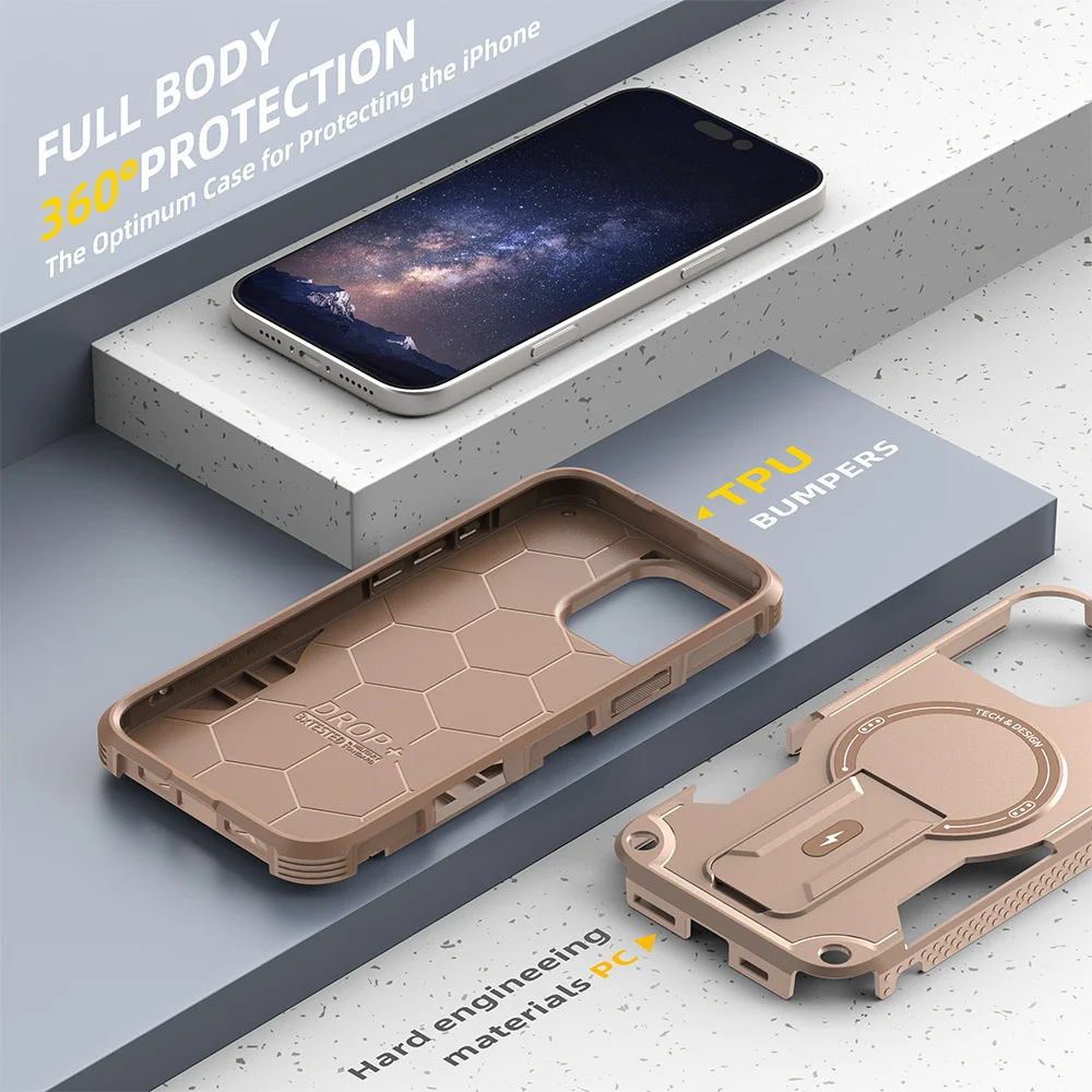 Militärisch Stoßfeste Handyhülle für iPhone 11 12 13 14 15 16 17 Pro Max mit Magnetischer Drahtloser Aufladung und Unsichtbarem Ständer – Detail 4