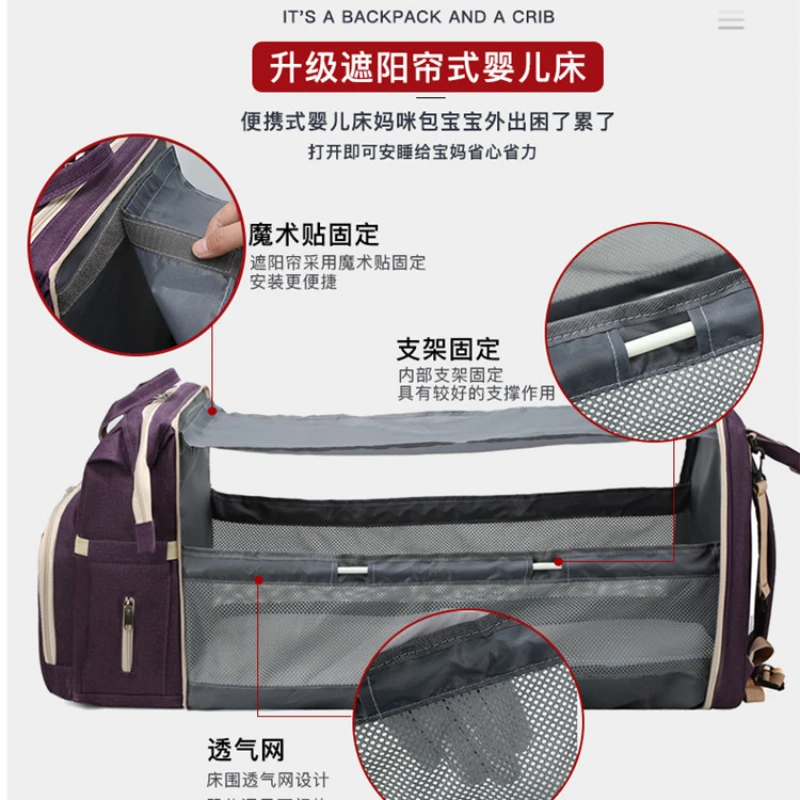 Wholesale Multi-functional Mommy Bags USB Large Capacity Mother Baby Bags Foldable Baby Bags Mother Bags image 2