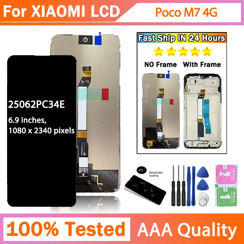 Tela de 6.9 polegadas para Xiaomi Poco M7 4G LCD 25062PC34E Display Touch Screen Digitizer Assembly para PocoM7 Plus 25057PC09I LCD