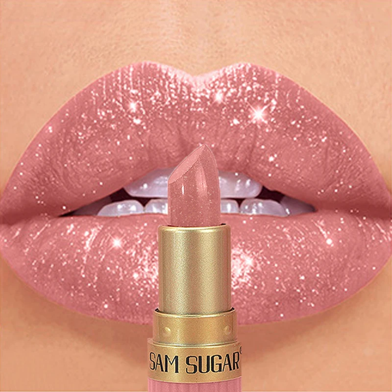 Lápiz labial nacarado de diamante de 6 colores, lápiz labial metálico brillante, tinte de labios de larga duración, brillo de labios brillante, maquillaje