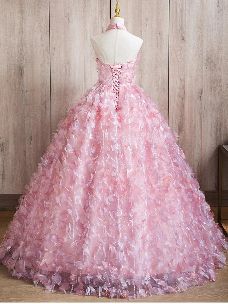 Vestido de fiesta de cumpleaños para mujer, ropa Formal con encaje floral, imagen Real, rosa, dulce, 15, 2025