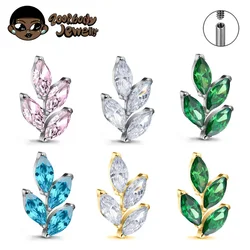 G23 Titanium Gem CZ Ear Conch Lab Piercing Internal Thread Lip Inlaid Cubic Zirconia Flat Tragus Stud Labret Women Body Jewelry