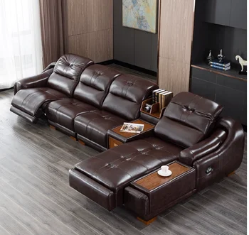 Genuine Leather Reclining Sectional Sofa with Chaise Lounge 1