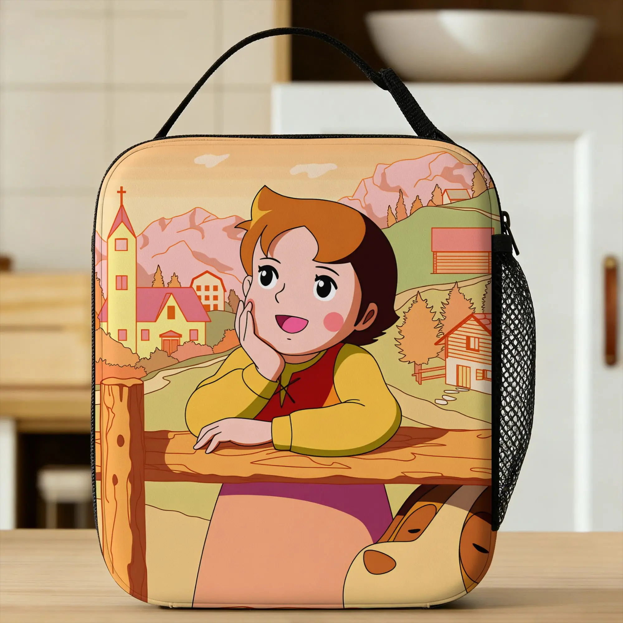 Happy Heidi Lunch Bag  Funny Lunch Box Outdoor Picnic Portable Thermal Tote Handbags For Men Oxford Print Cooler Bag