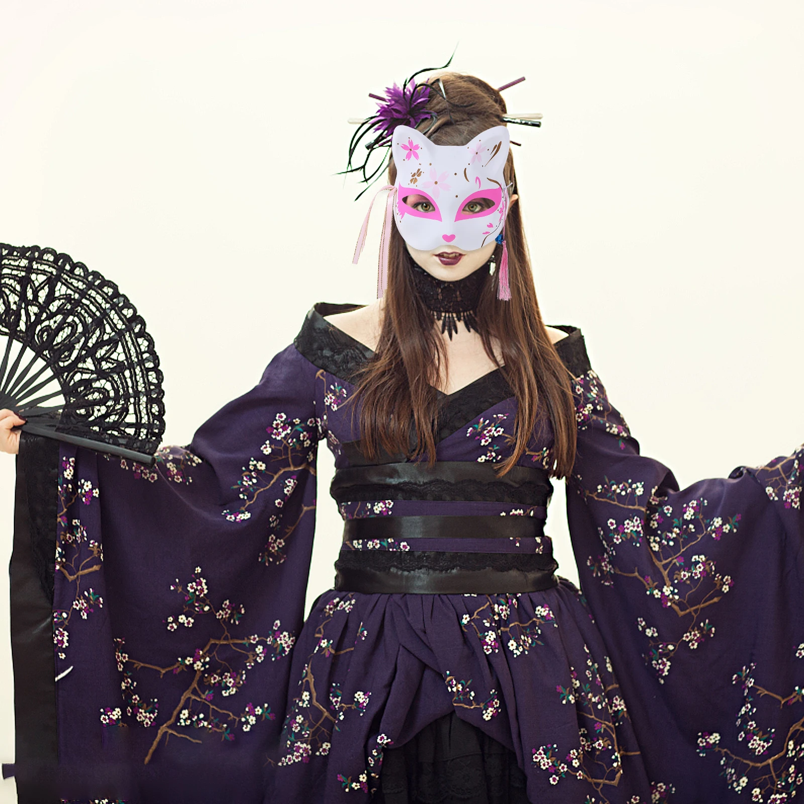 

2Pcs Fox Half Face Masks Lightweight Plastic Cosplay Masks Adjustable Elastic Band Masquerade Party Accessories