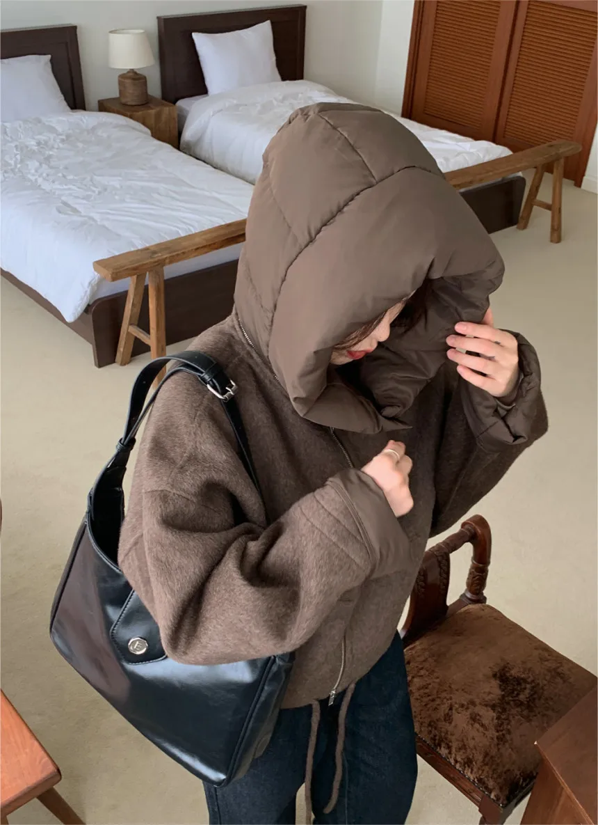 Chaqueta de lana de otoño e invierno para mujer, abrigo informal holgado con capucha desmontable de estilo coreano, abrigo de manga larga con cremallera para mujer (JL3880