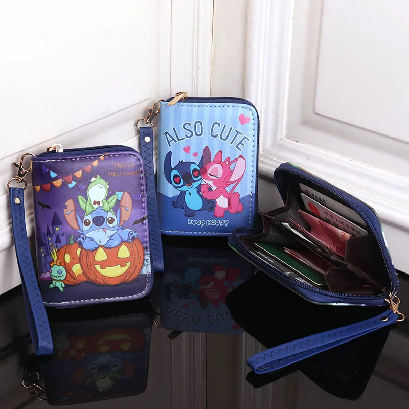 

Cartoon Stitch Pu Leather Coin Purse Anime Print Waterproof Coin Pocket Key Id Card Holder Short Zipper Wallet Christmas Gifts