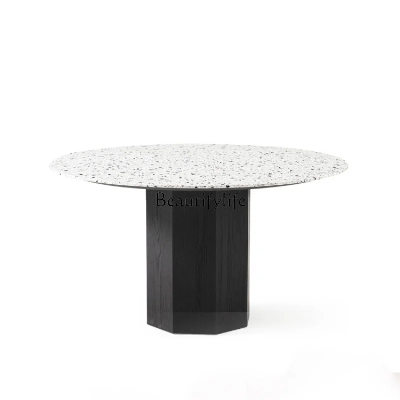 Marble Dining-Table French Cream Style Dining Table Italian Minimalist Modern Terrazzo