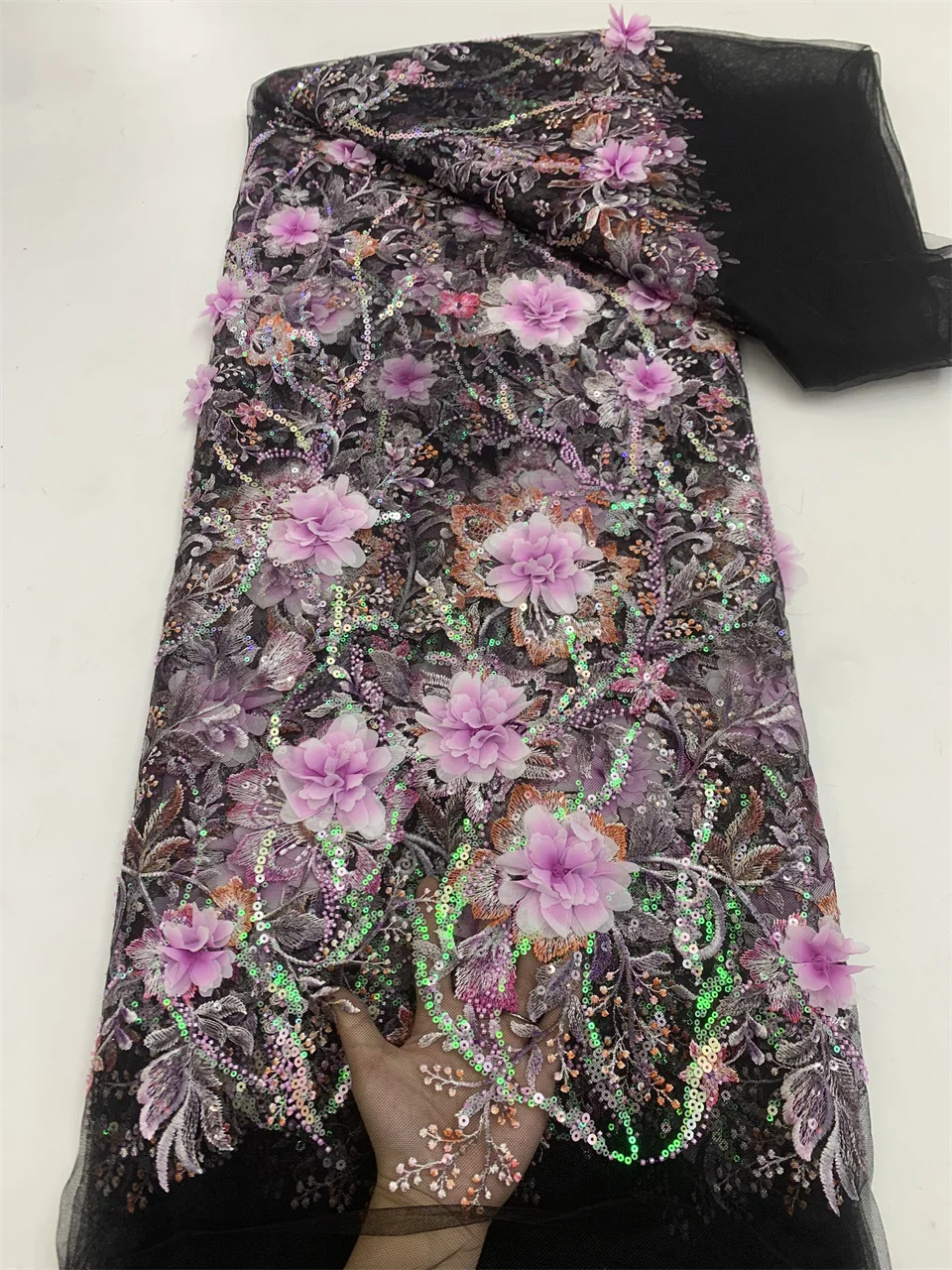 

2024 Luxury 3D Lace Fabric Latest Dubai Beaded Tulle Lace Fabric Embroidered Applique African Nigerian Fabric for Sewing HXB5918