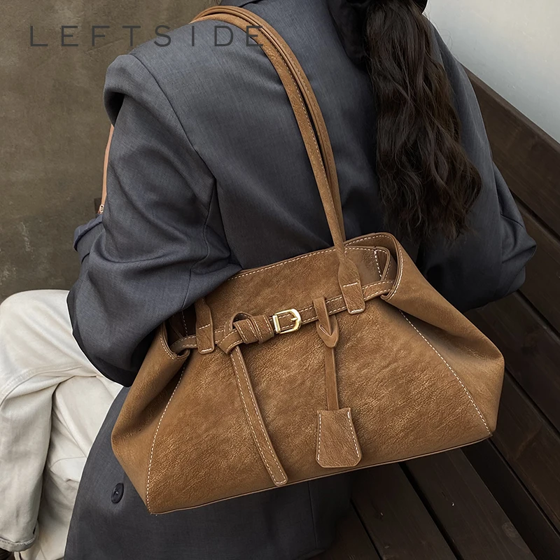 

Левая сторона, дизайнерские однотонные сумки на плечо из искусственной кожи для женщин, новинка 2025 года, женские ретро-сумки ​ Роскошные сумки и кошельки-тоут