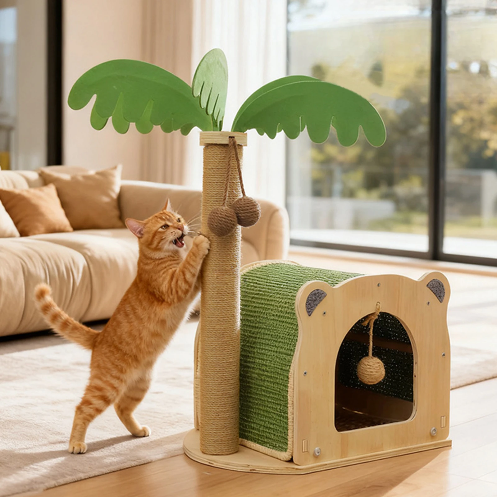 

Деревянный кошачий комплекс-когтеточка «Кокосовое дерево» для домашних кошек, с подвесными шариками, игрушка для кошек