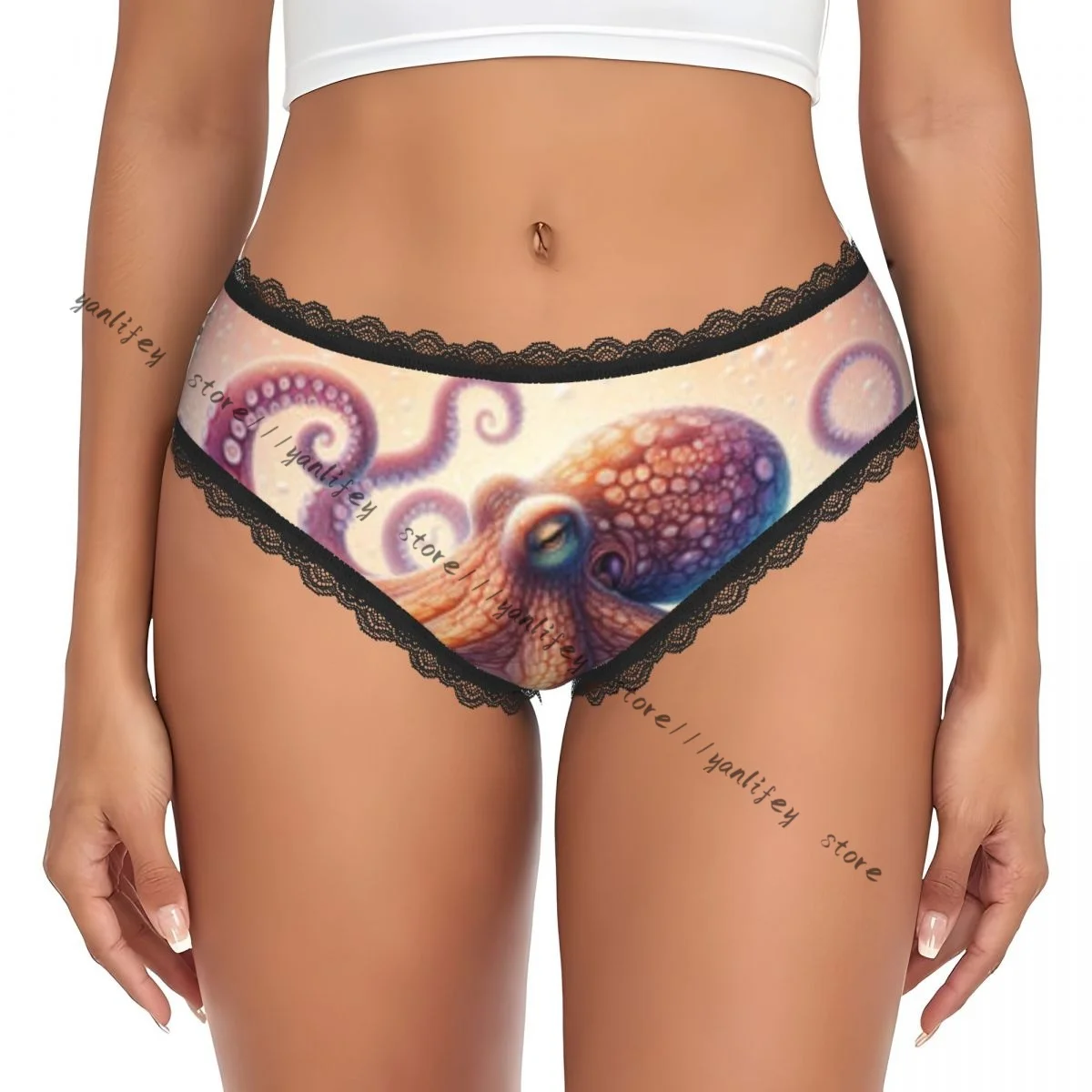 Ropa interior de encaje triangular para mujer, bragas diarias con diseño de pulpo en el agua